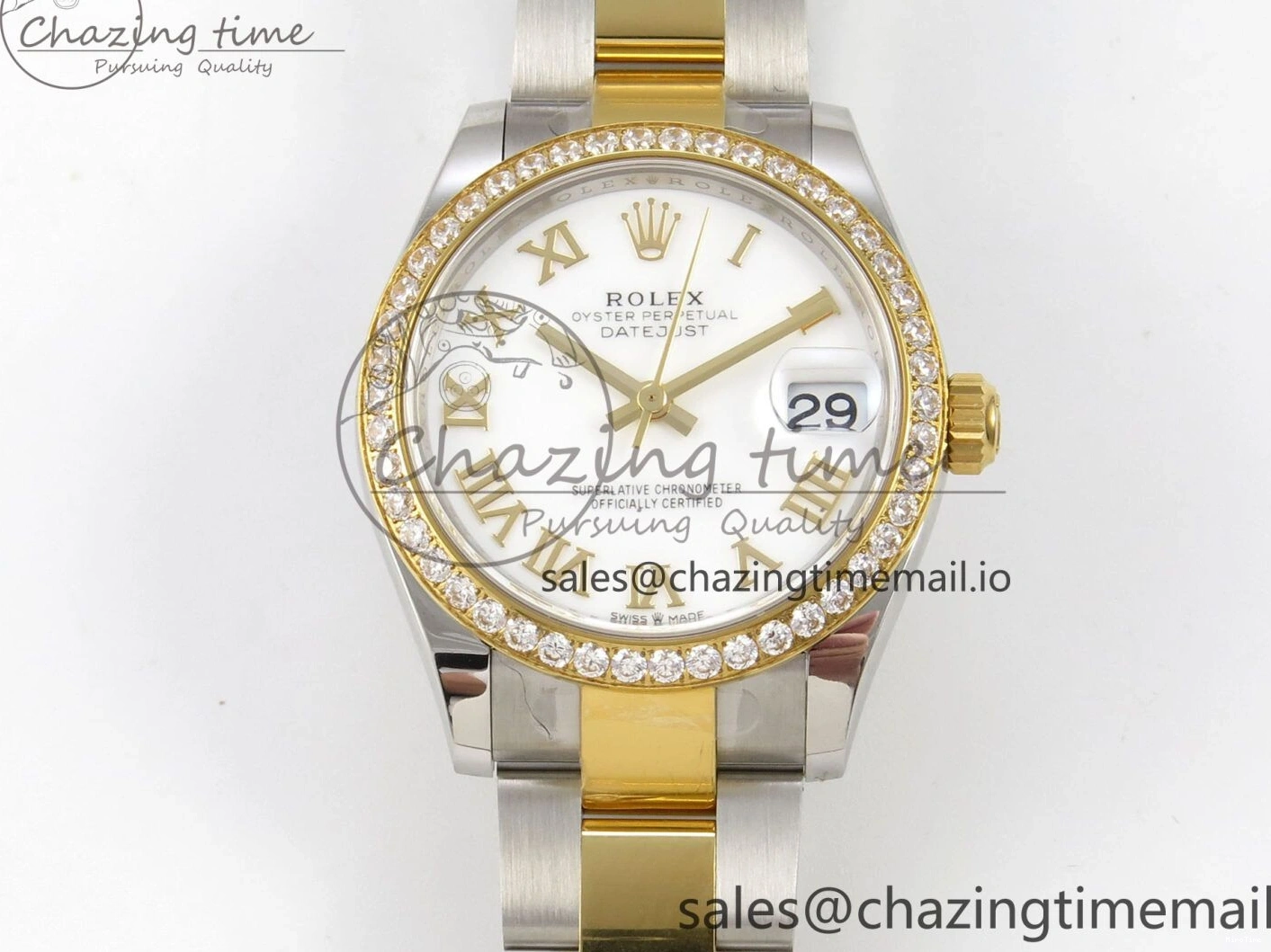 MiroTime 0511 DateJust 31 278383RBR THBF 1:1 Best Edition 904L Steel White Roman Dial Diamonds Bezel on SS YG Oyster Bracelet HZ Cal. Minimalist 44